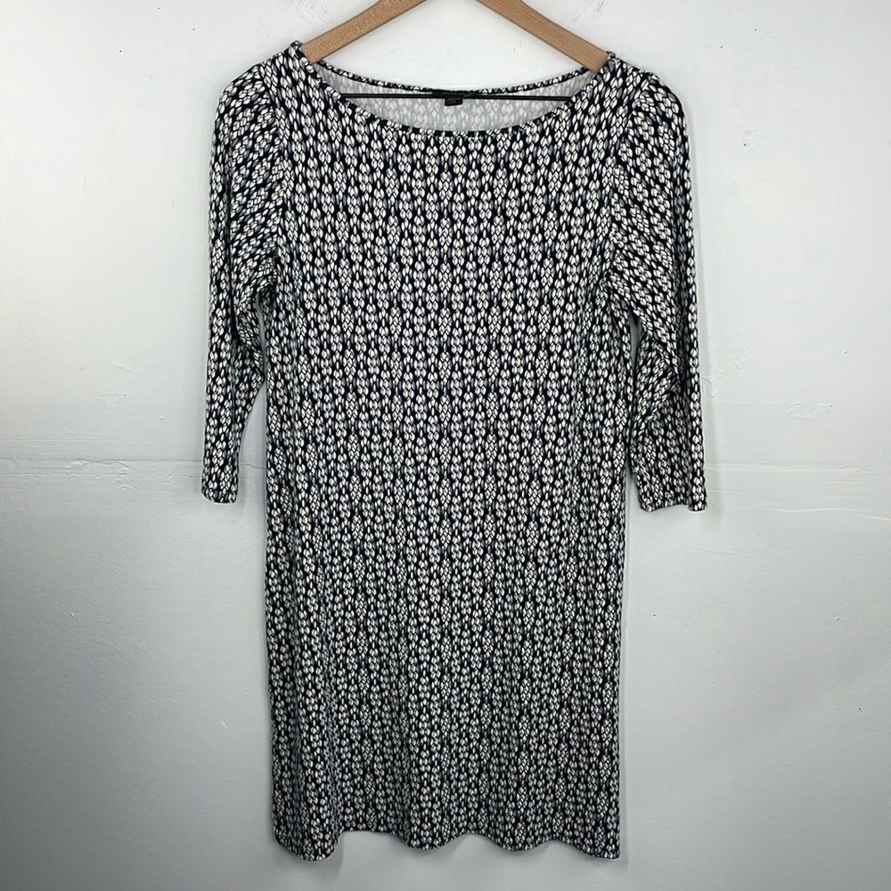 J. Jill Wearever Collection LP 3/4 Sleeve Black White Pop Over Stretch Dress XS